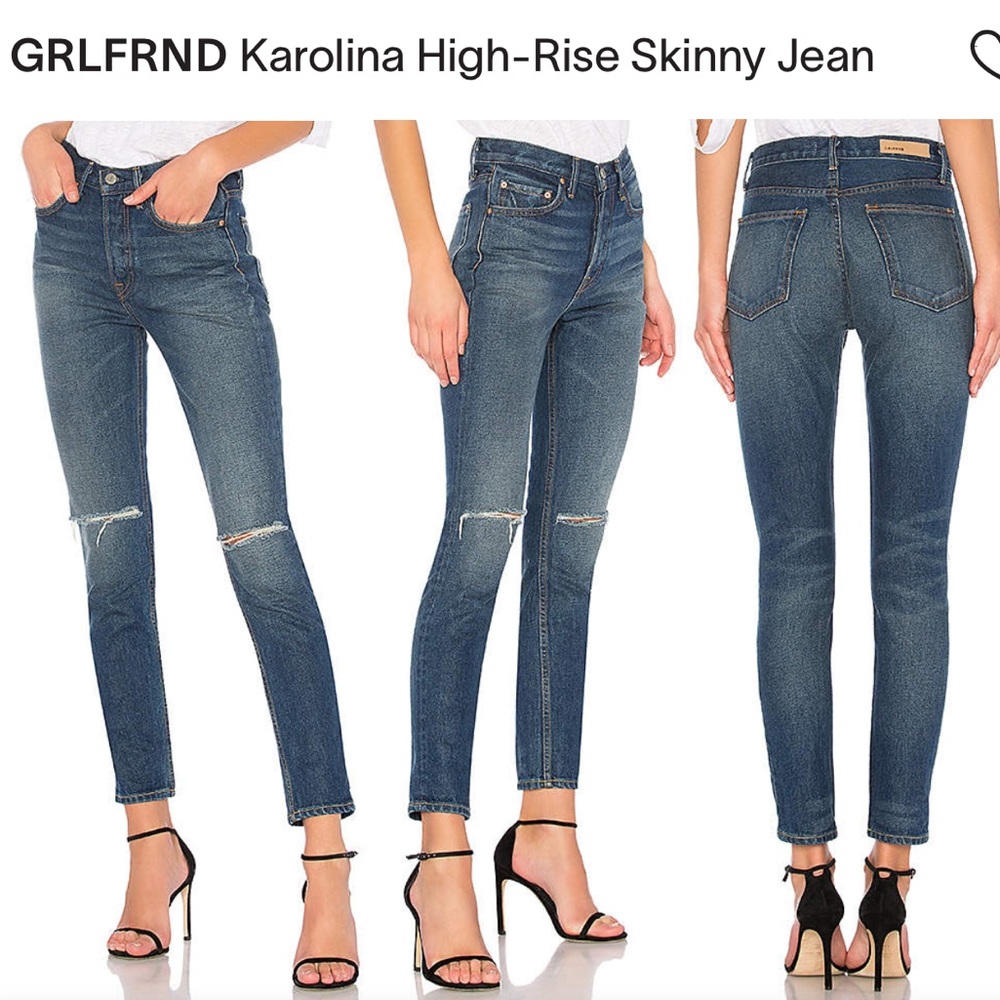GRLFRND Karolina High-Rise Skinny Ripped Knees Medium Wash Button Fly Jeans - Picture 15 of 15